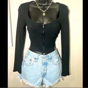 PacSun Black Ribbed Long Sleeve Crop Top